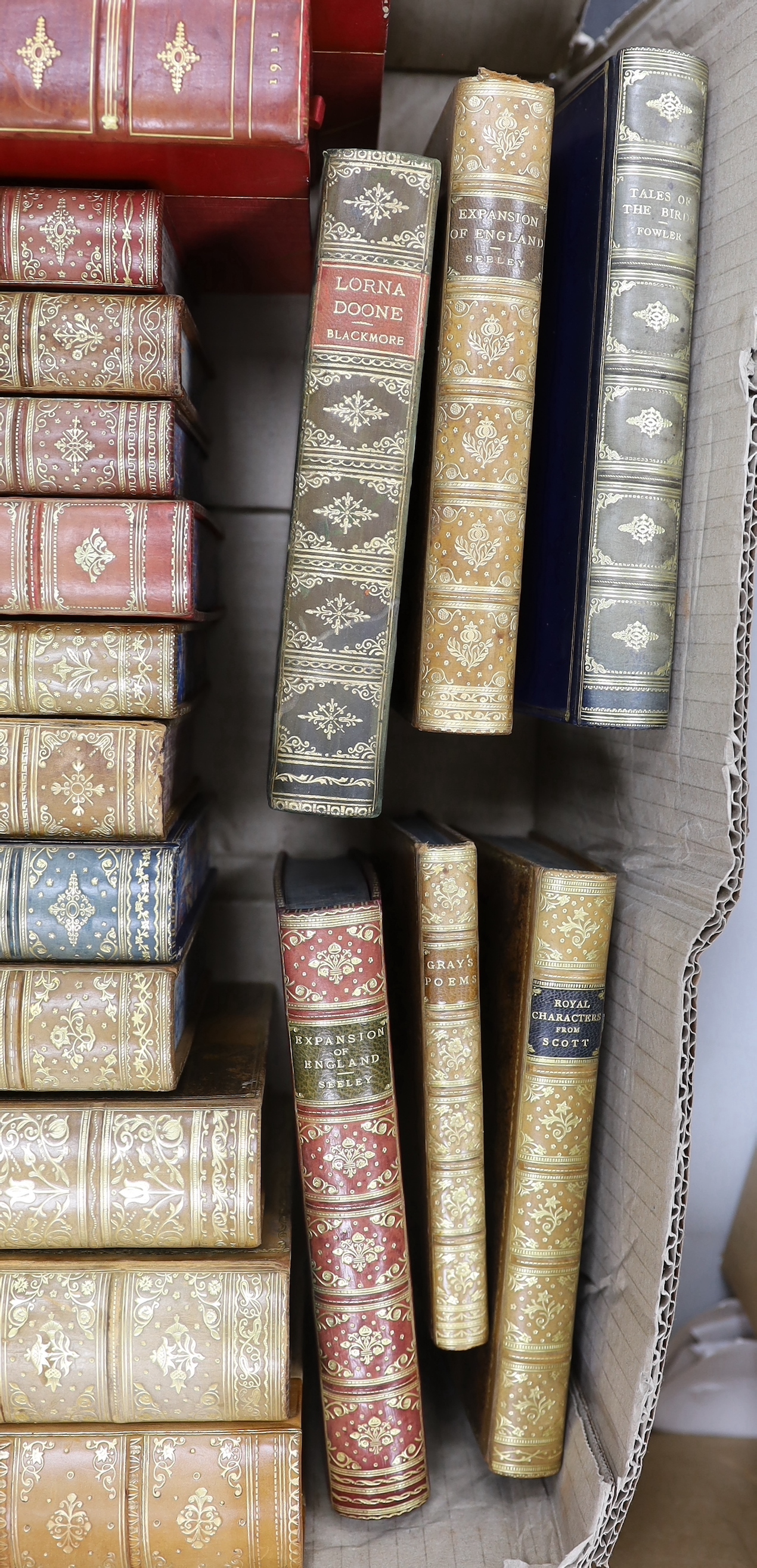 Calf bindings - 19 vols, some prize bindings with gilt armorials, mostly cr. 8vo. later 19th / earlier 20th century (19)